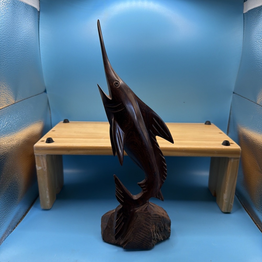 Carved Ironwood Wooden Sailfish Swordfish Marlin Nautical Sculpture Wood 13"Tall